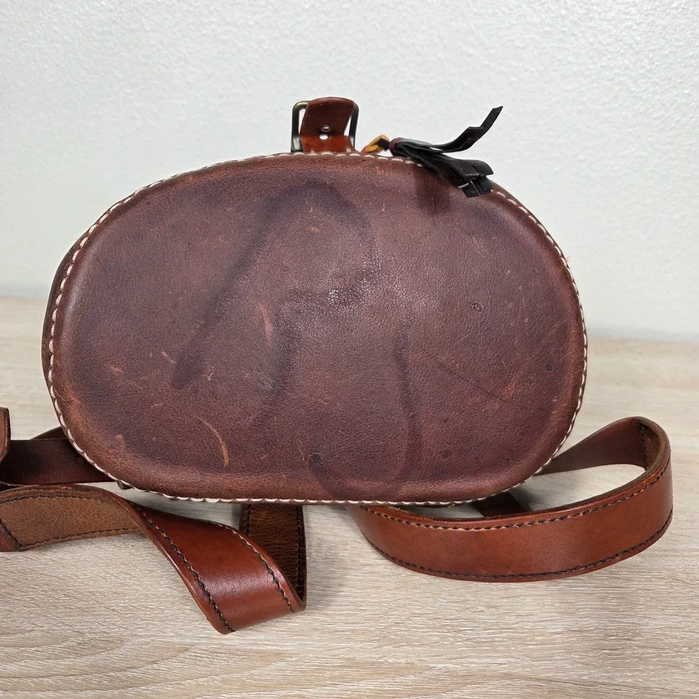 Vintage Brown Genuine Leather Backpack Drawstring Tassel Boho Western Rucksack